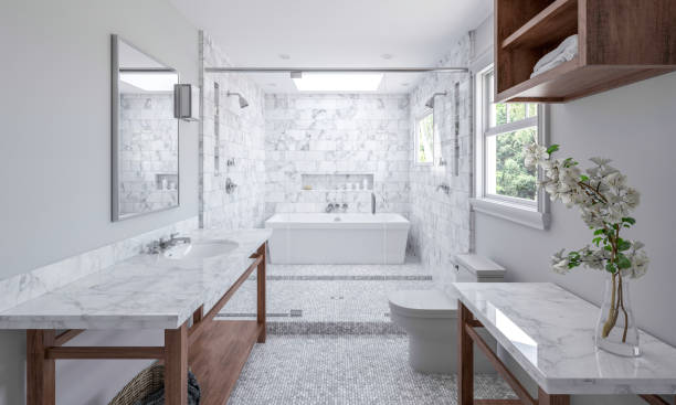 Bathroom natural white stone | H&R Carpets & Flooring